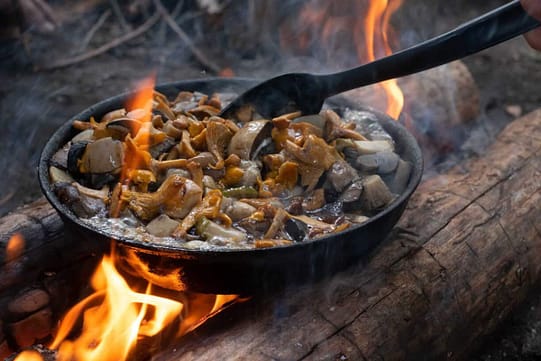 repas sur le feu cuisson direct sur feu de camp